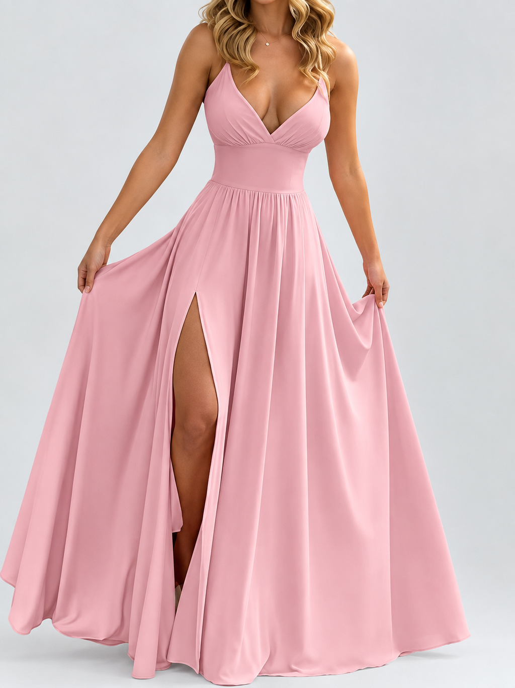Kendall - Women's V-Neck Slit Front Wedding Guest Dress