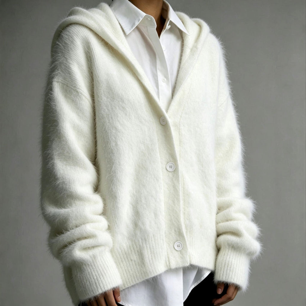 Kiana - Women's Fuzzy Knit Button-Up Hoodie Cardigan