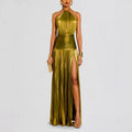 Kierra - Women’s Metallic Halter Neck Party Dress