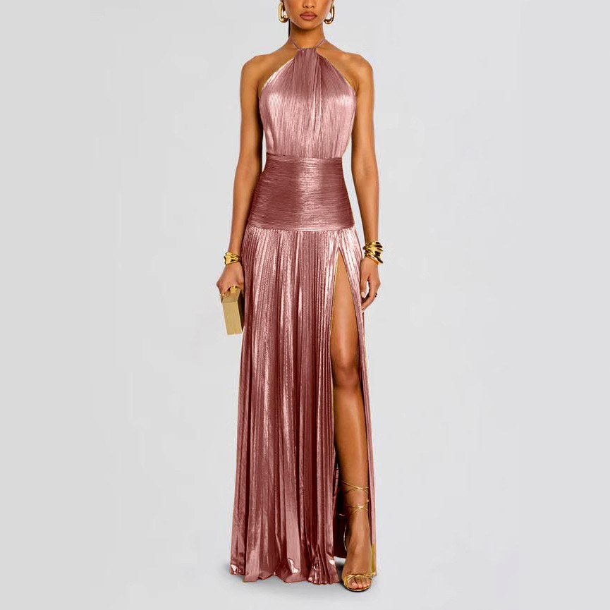 Kierra - Women’s Metallic Halter Neck Party Dress