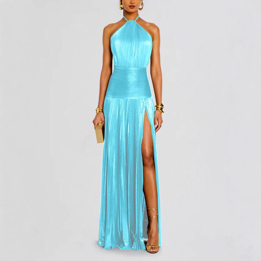 Kierra - Women’s Metallic Halter Neck Party Dress