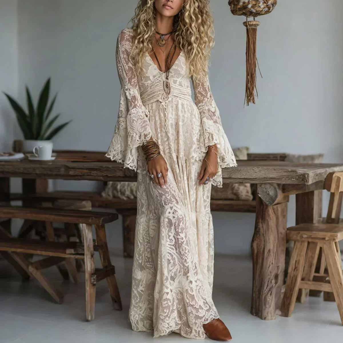 Noelene Lace V-Neck Maxi Dress