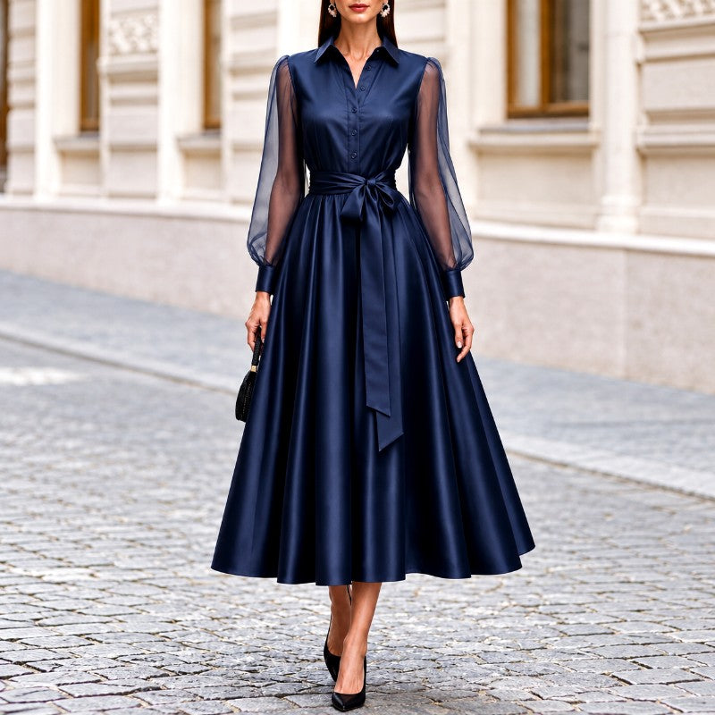 Lauren - Women's Fit-and-Flare Dress With Sheer Puff Sleeve