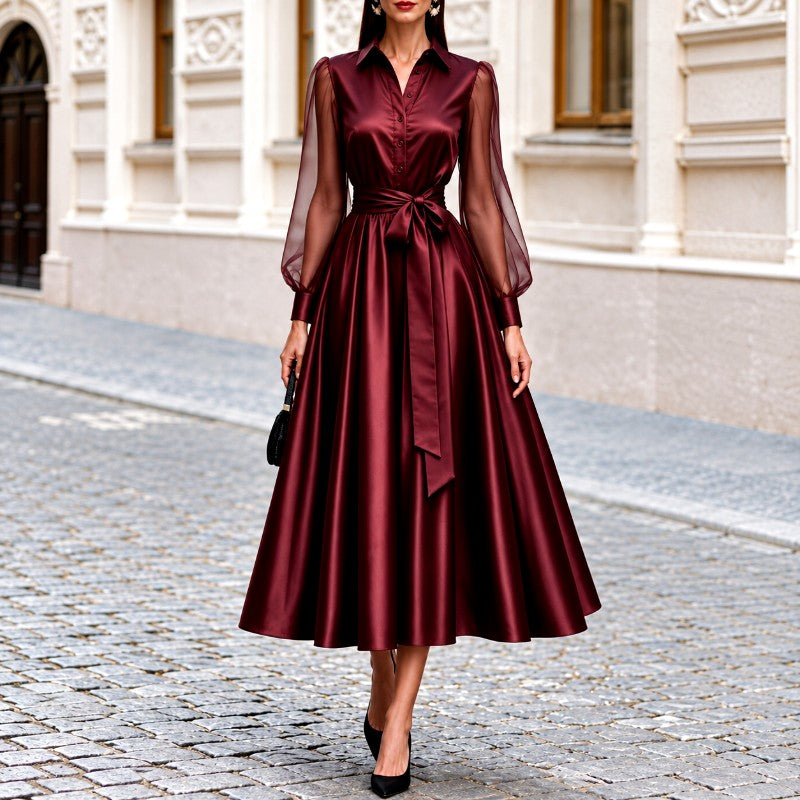 Lauren - Women's Fit-and-Flare Dress With Sheer Puff Sleeve