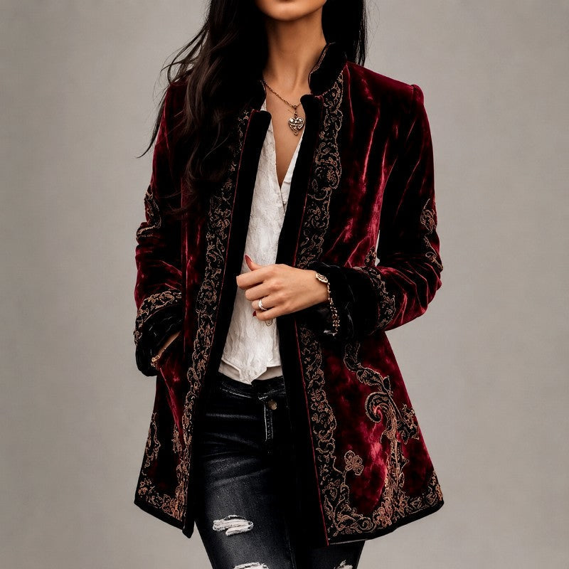 Liadan - Women's Embroidered Velvet Statement Blazer
