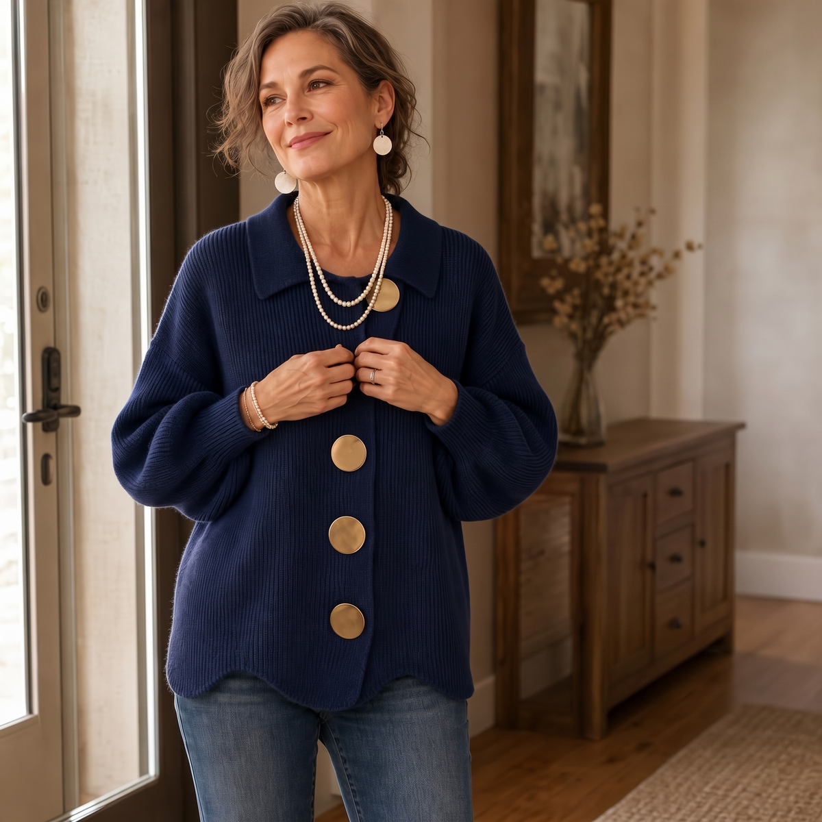 Beatrix – Scalloped Hem Chunky Collared Cardigan