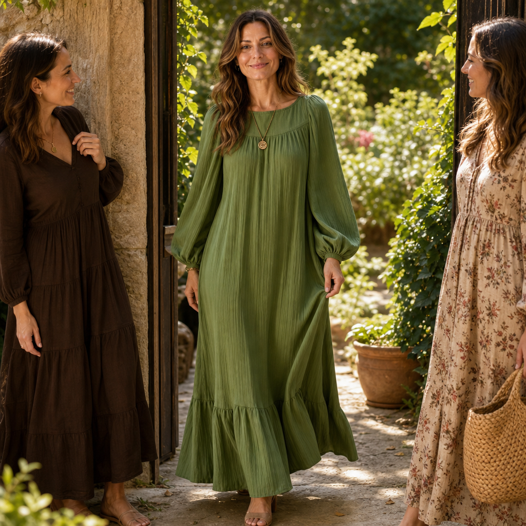 Delphine – Oversized Bishop Sleeve Boho Maxi Dress