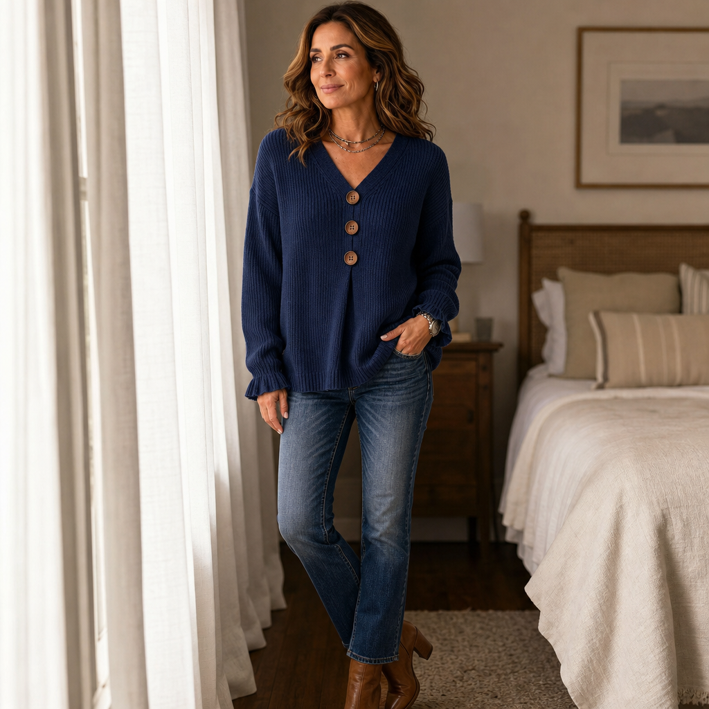 Linnea – V-Neck Ribbed Knit Pullover Sweater