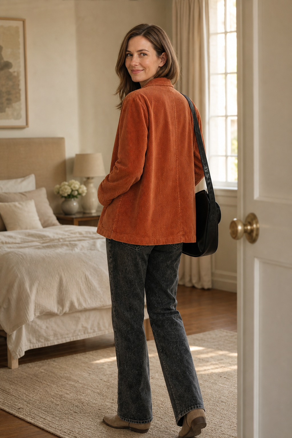 Rosalind – Fine Corduroy-Look Structured-Shoulder Jacket