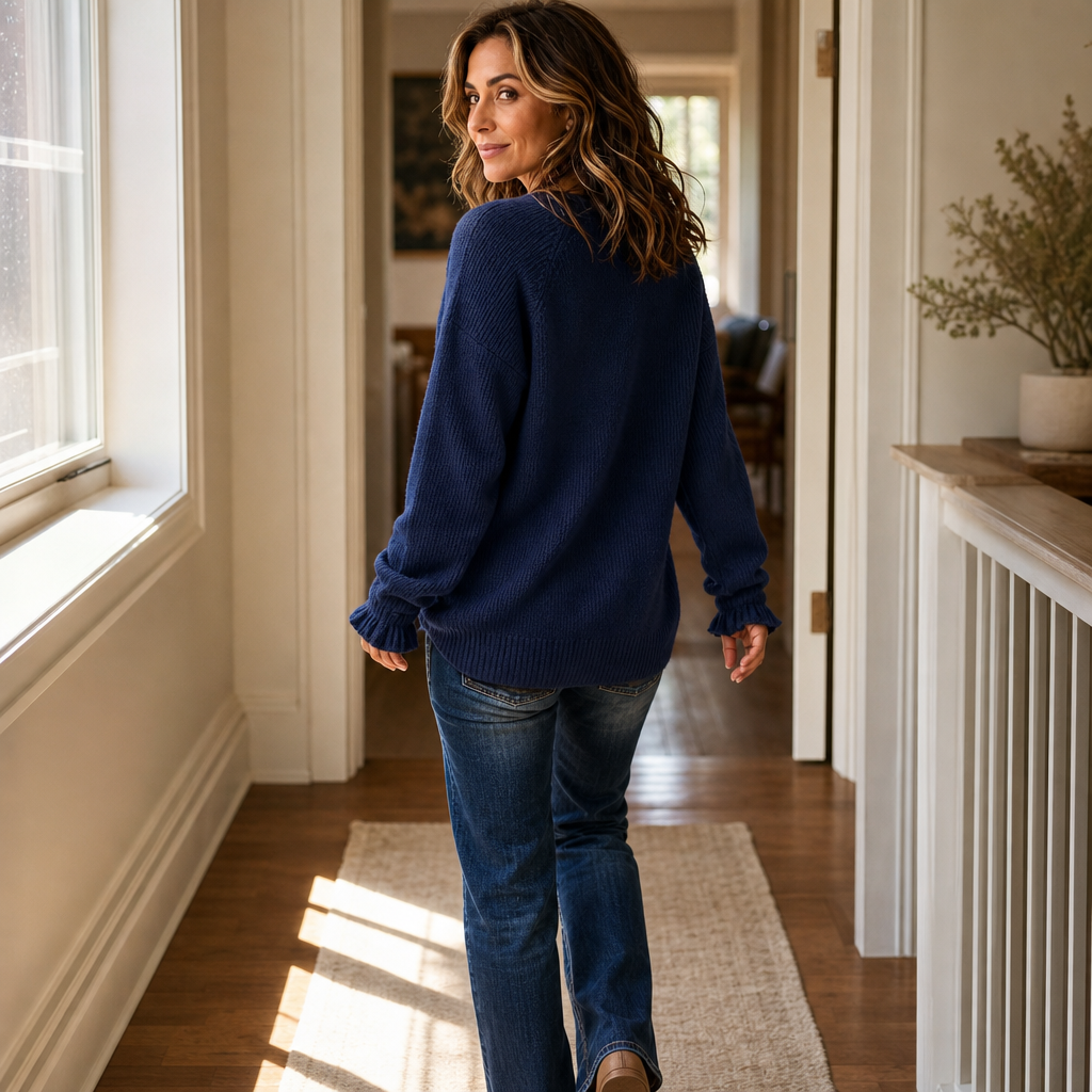 Linnea – V-Neck Ribbed Knit Pullover Sweater