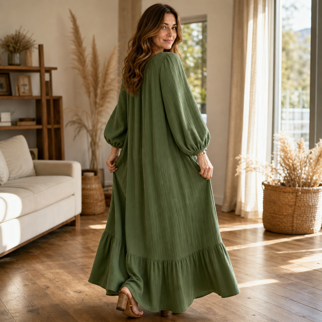 Delphine – Oversized Bishop Sleeve Boho Maxi Dress