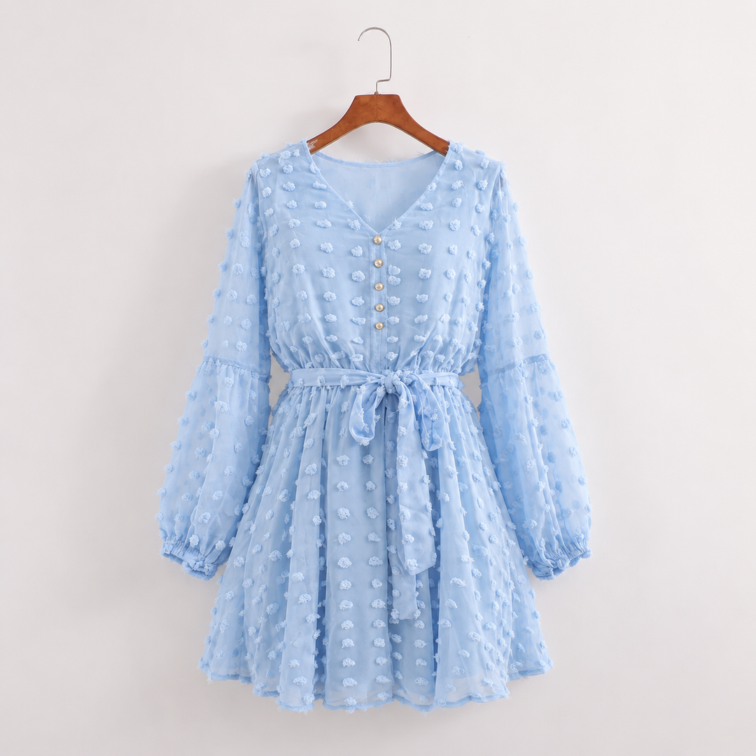 Floor - Delicate Satin Dress with Short Sleeves