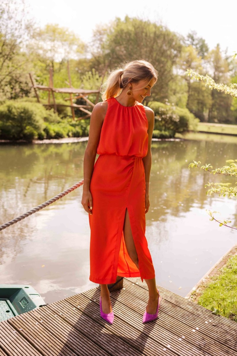 Women's Midi Dress – High Neck, Side Slit & Lightweight Summer Style