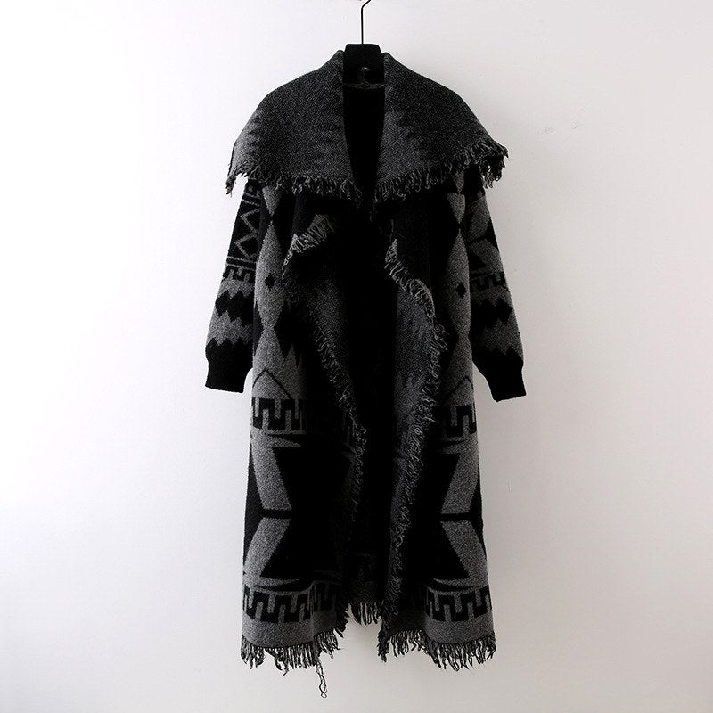 Loretta - Women's Geometric Long Knit Open-Front Cardigan