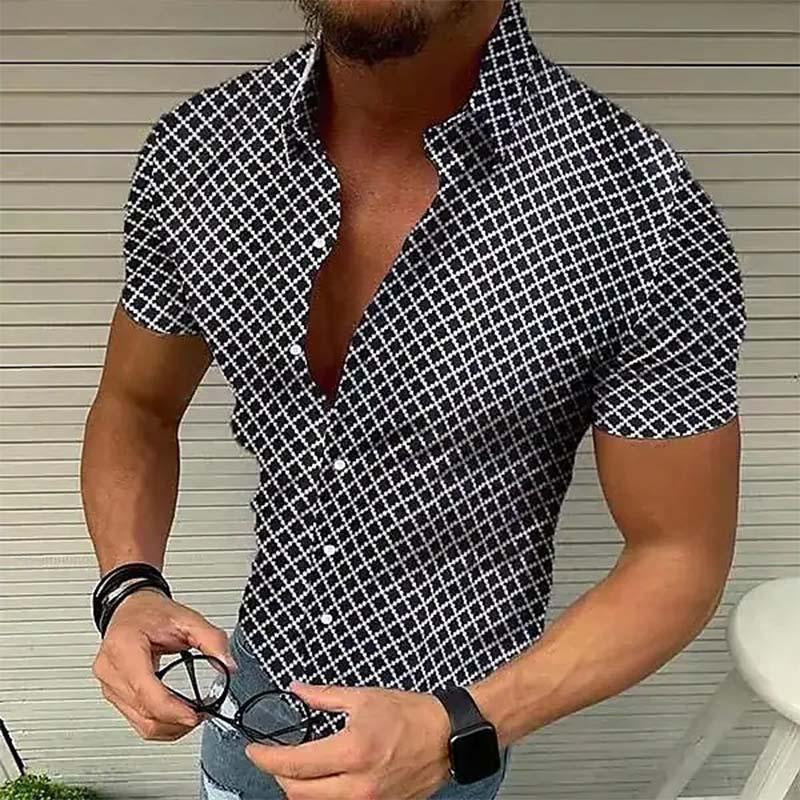 Loro - Men's Slim Fit Check Short Sleeve Shirt