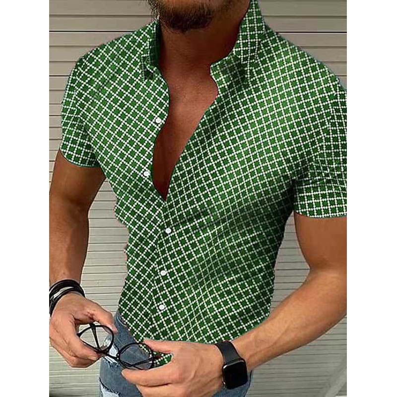 Loro - Men's Slim Fit Check Short Sleeve Shirt