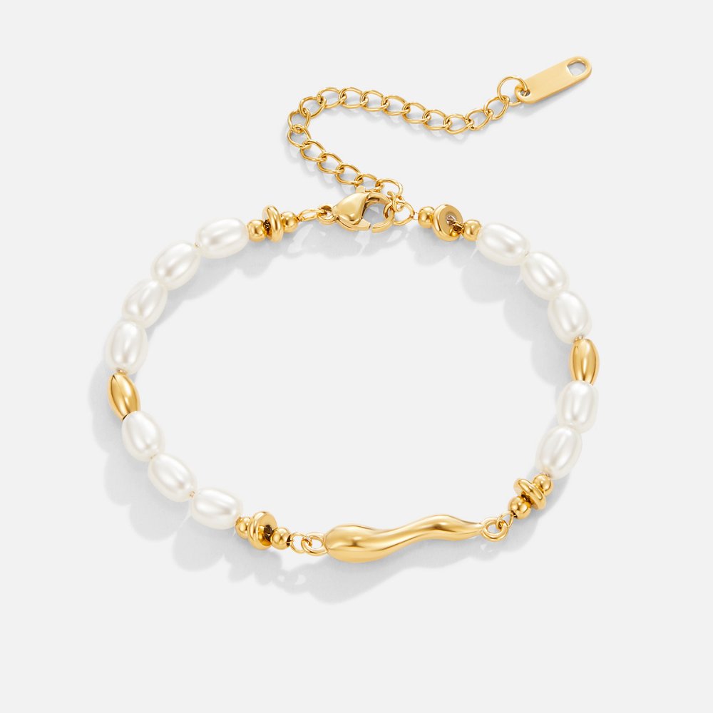 Natural Bead Bracelet with Polished Metal Accents - Undine