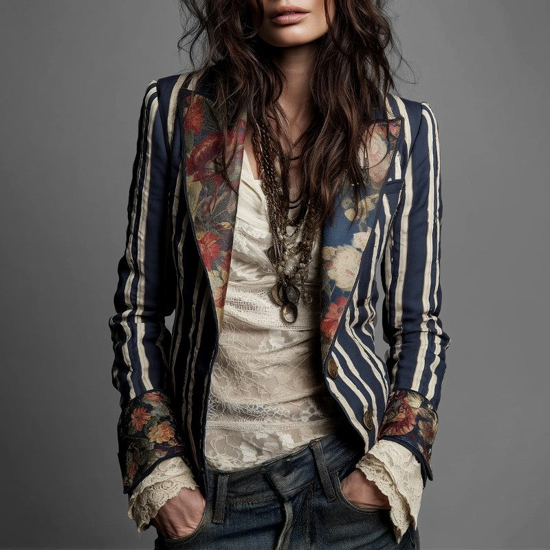 Lydia - Women's Vintage Floral Striped Blazer