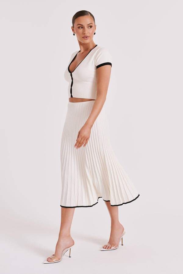 Marcia V-Neck Pleated Skirt Set