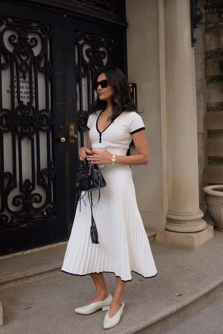 Marcia V-Neck Pleated Skirt Set