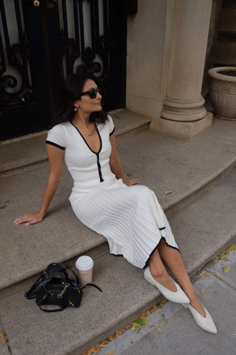 Marcia V-Neck Pleated Skirt Set