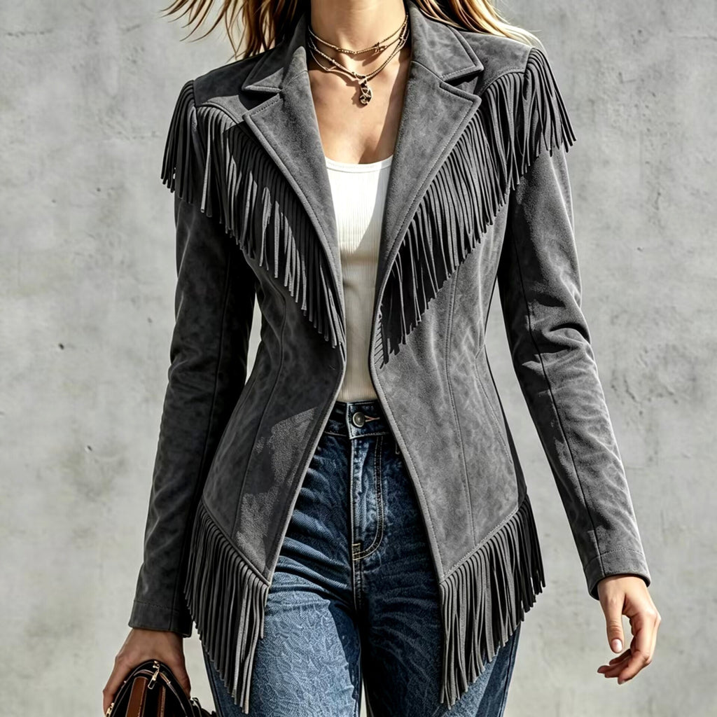 Maureen - Women's Suede Fringe Blazer Jacket