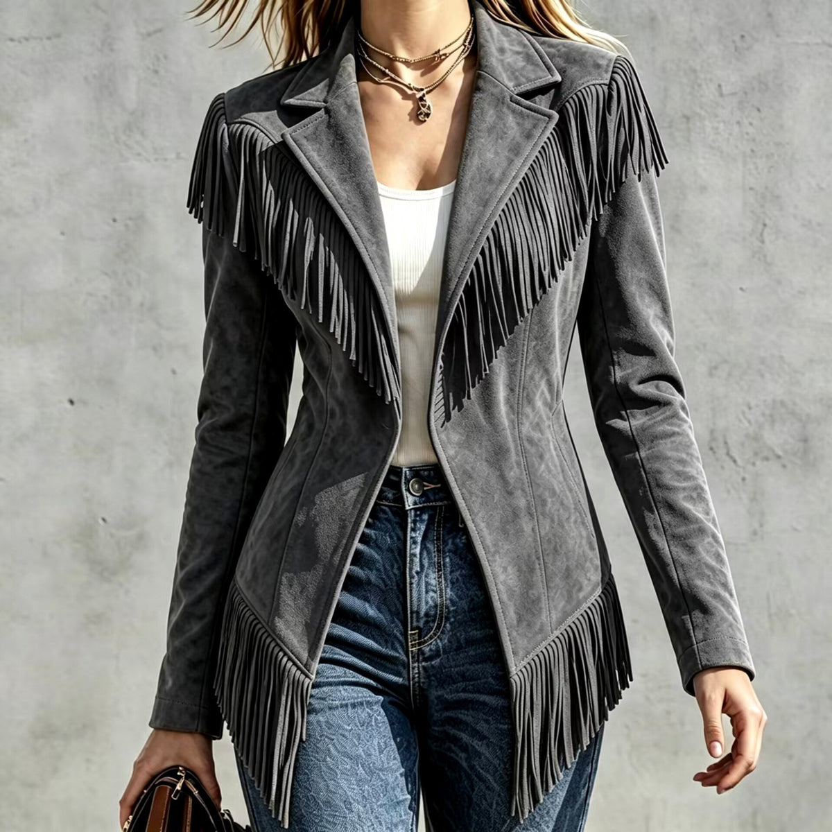 Maureen - Women's Suede Fringe Blazer Jacket