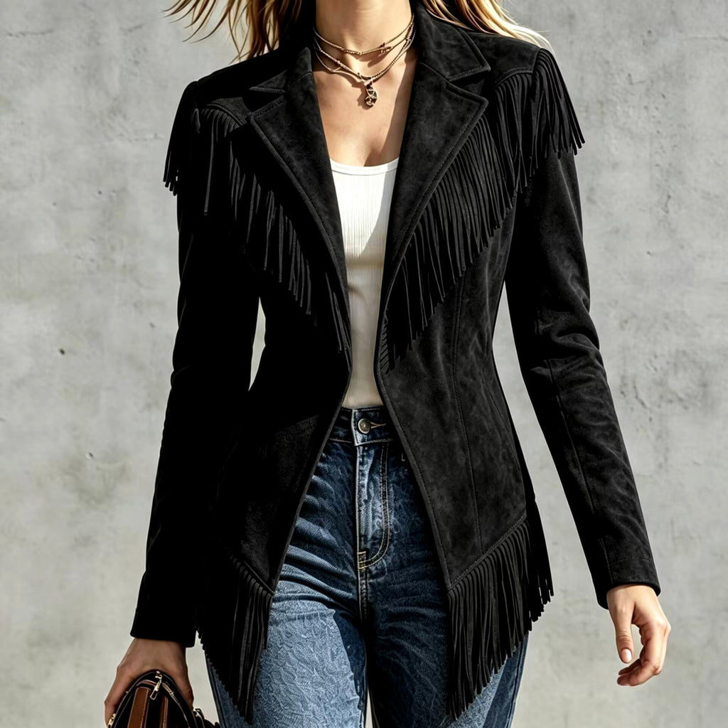 Maureen - Women's Suede Fringe Blazer Jacket