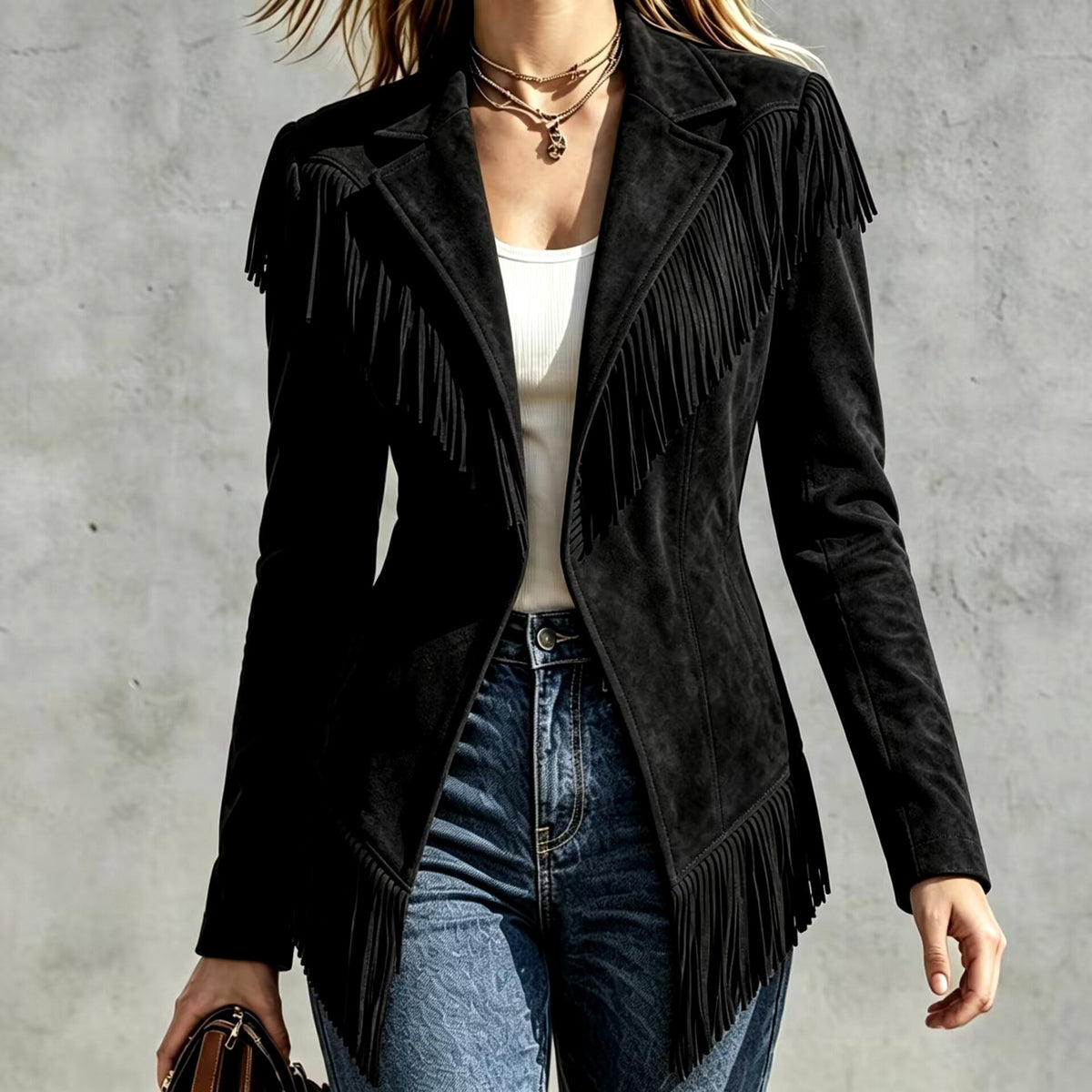 Maureen - Women's Suede Fringe Blazer Jacket