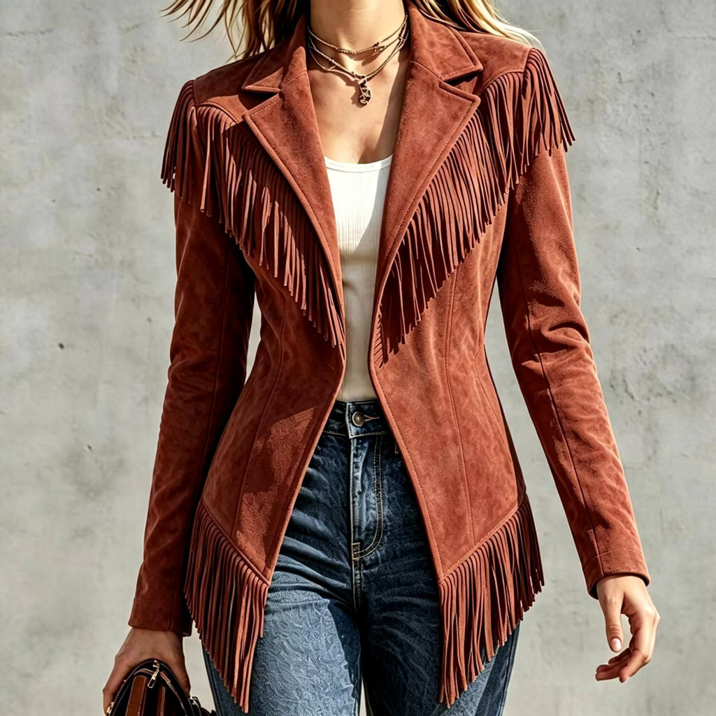 Maureen - Women's Suede Fringe Blazer Jacket