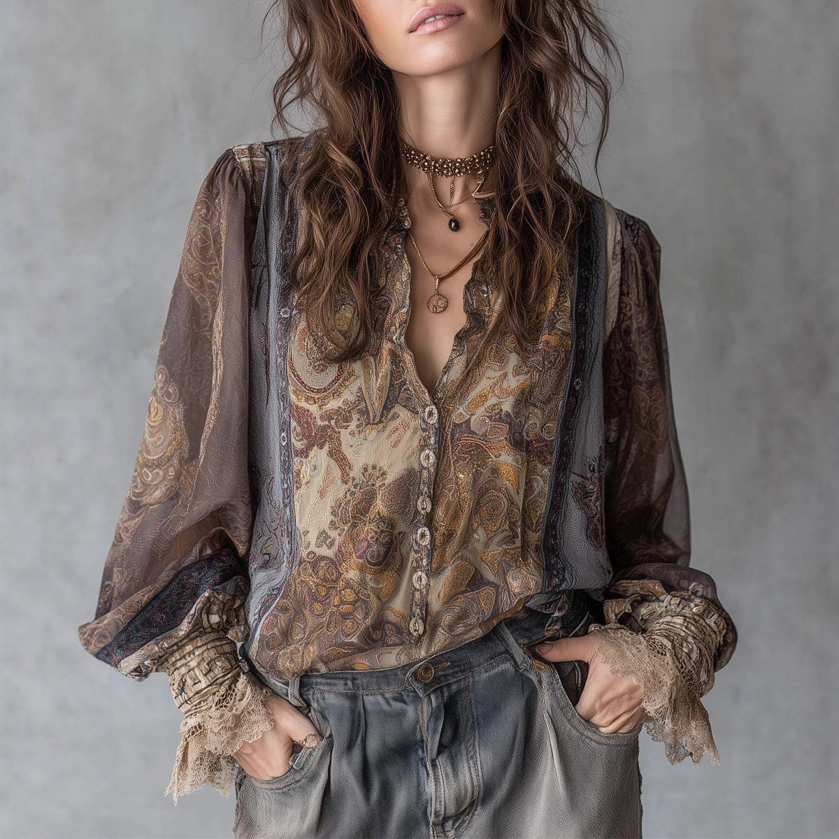 Maureen - Women's Vintage Boho Paisley Lace Blouse
