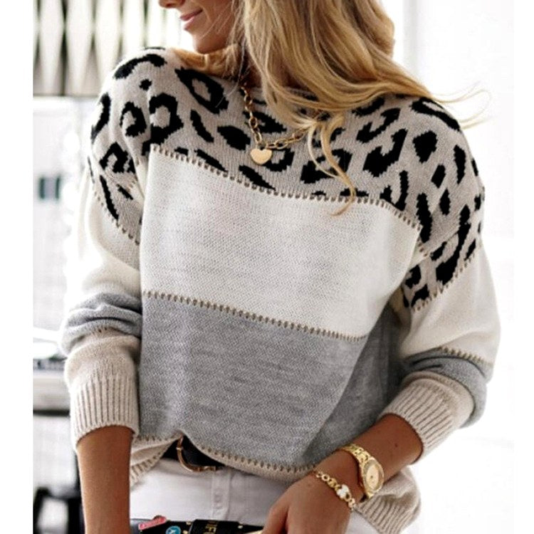 Melissa - Women's Color Block Leopard Print Knit Sweater