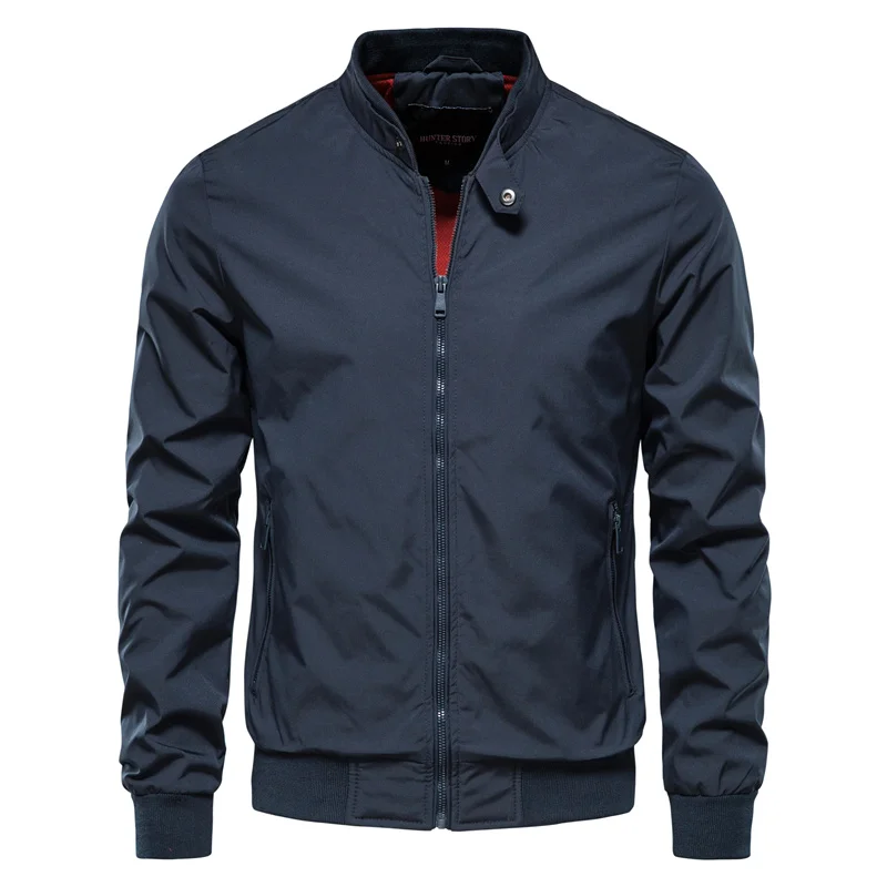 Men's Zip Front Bomber Jacket with Stand Collar