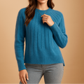 Women's Classic Ribbed Knit Sweater – Relaxed Crew Neck Long Sleeve Pullover for Autumn and Winter