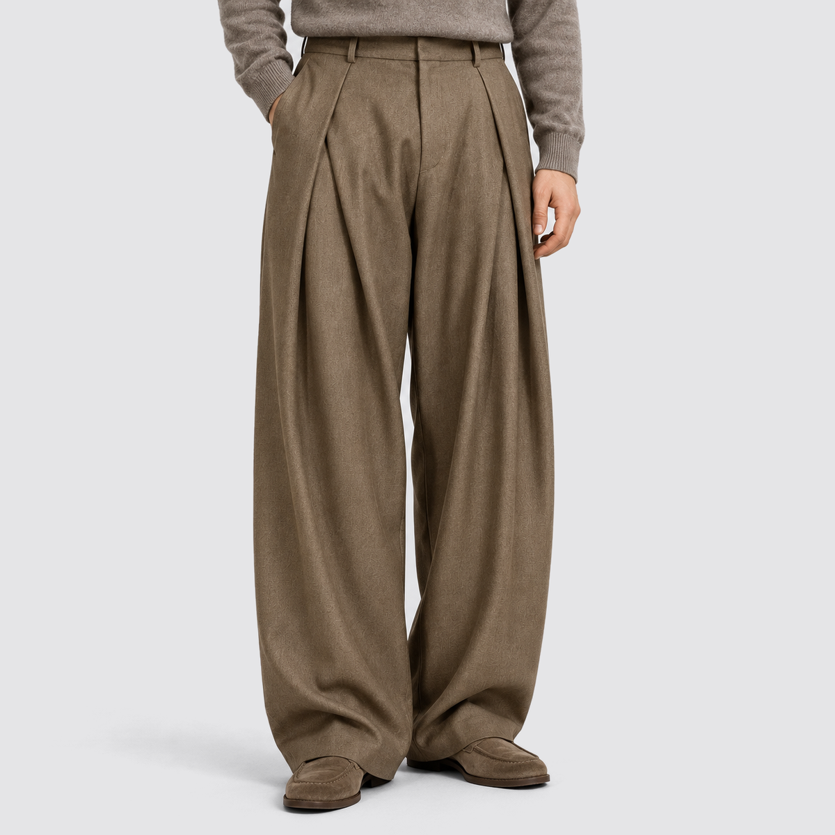Men's High-Waisted Pleated Wide-Leg Pants
