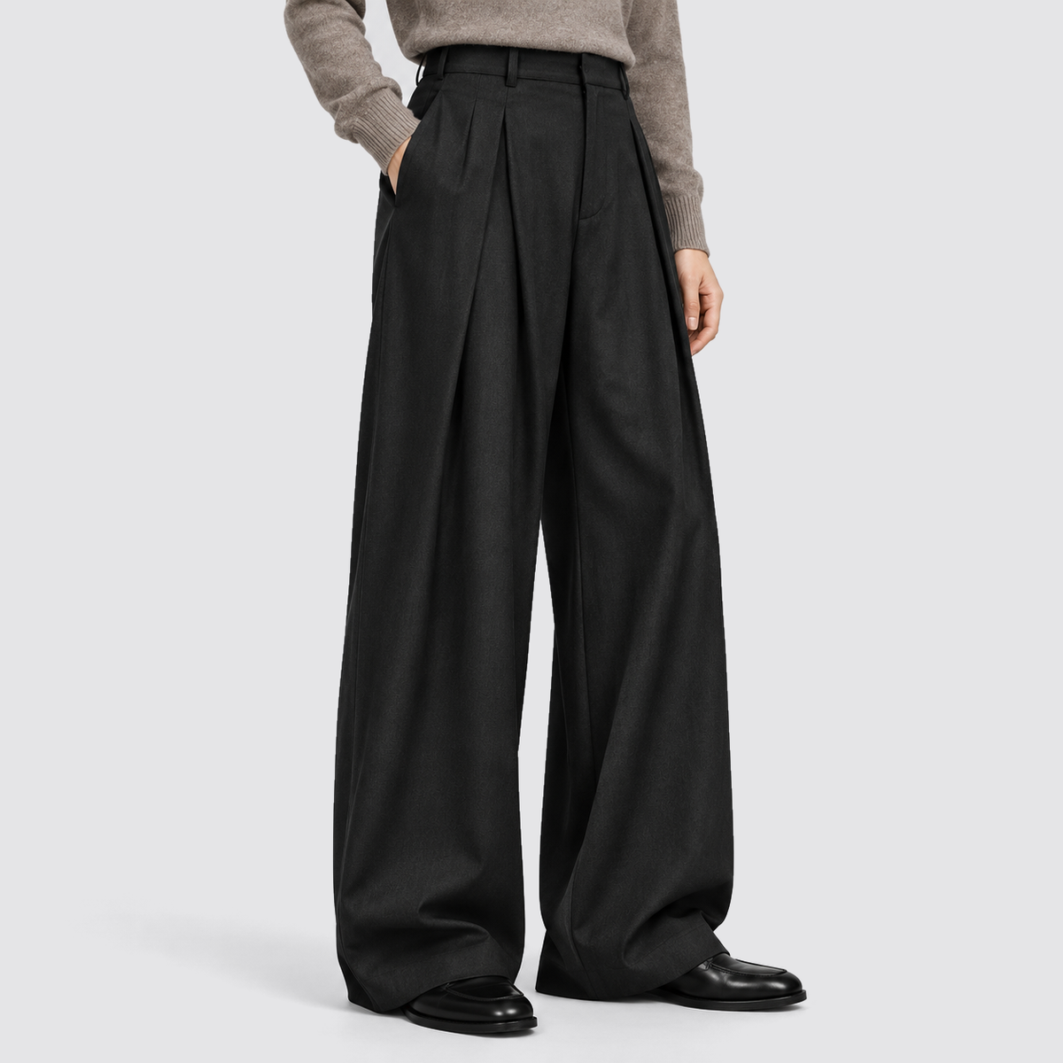 Men's High-Waisted Pleated Wide-Leg Pants