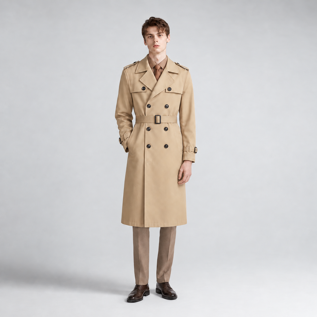Men’s Double-Breasted Trench Coat with Belt