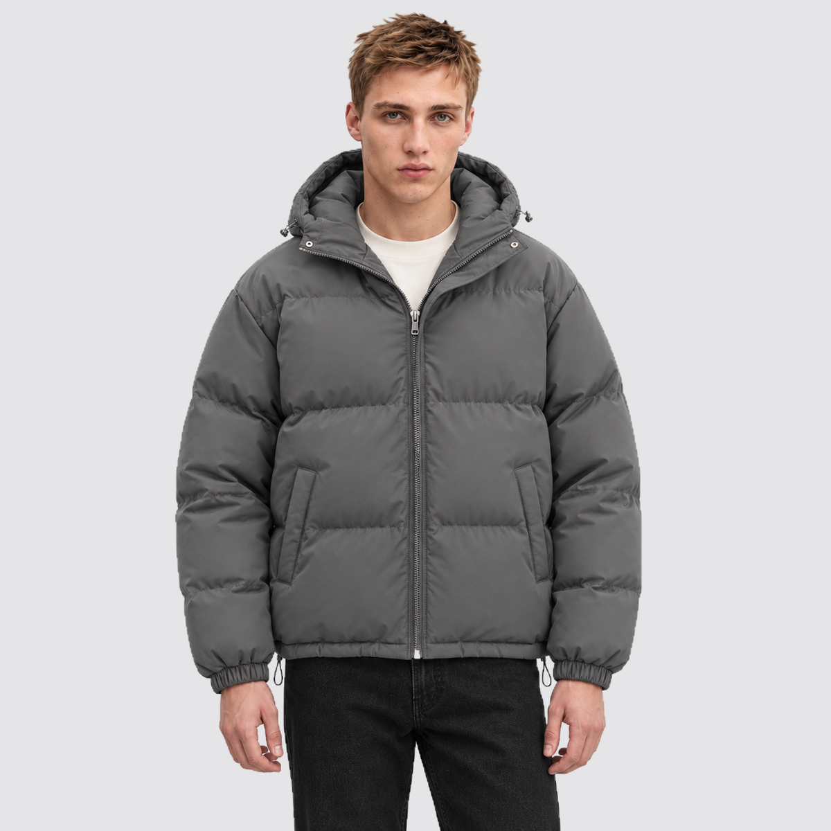 Women's Hooded Puffer Jacket with Zip Front
