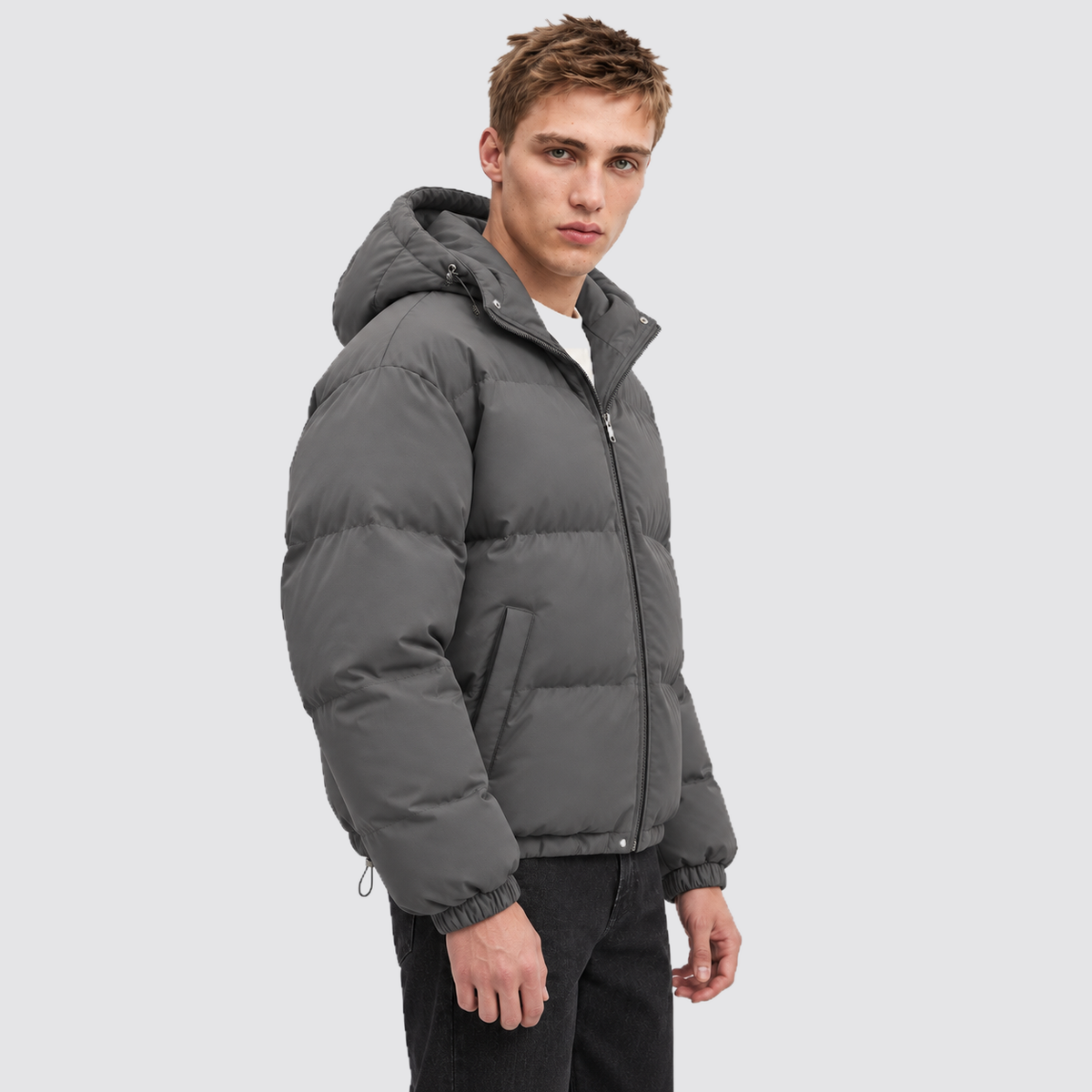 Women's Hooded Puffer Jacket with Zip Front