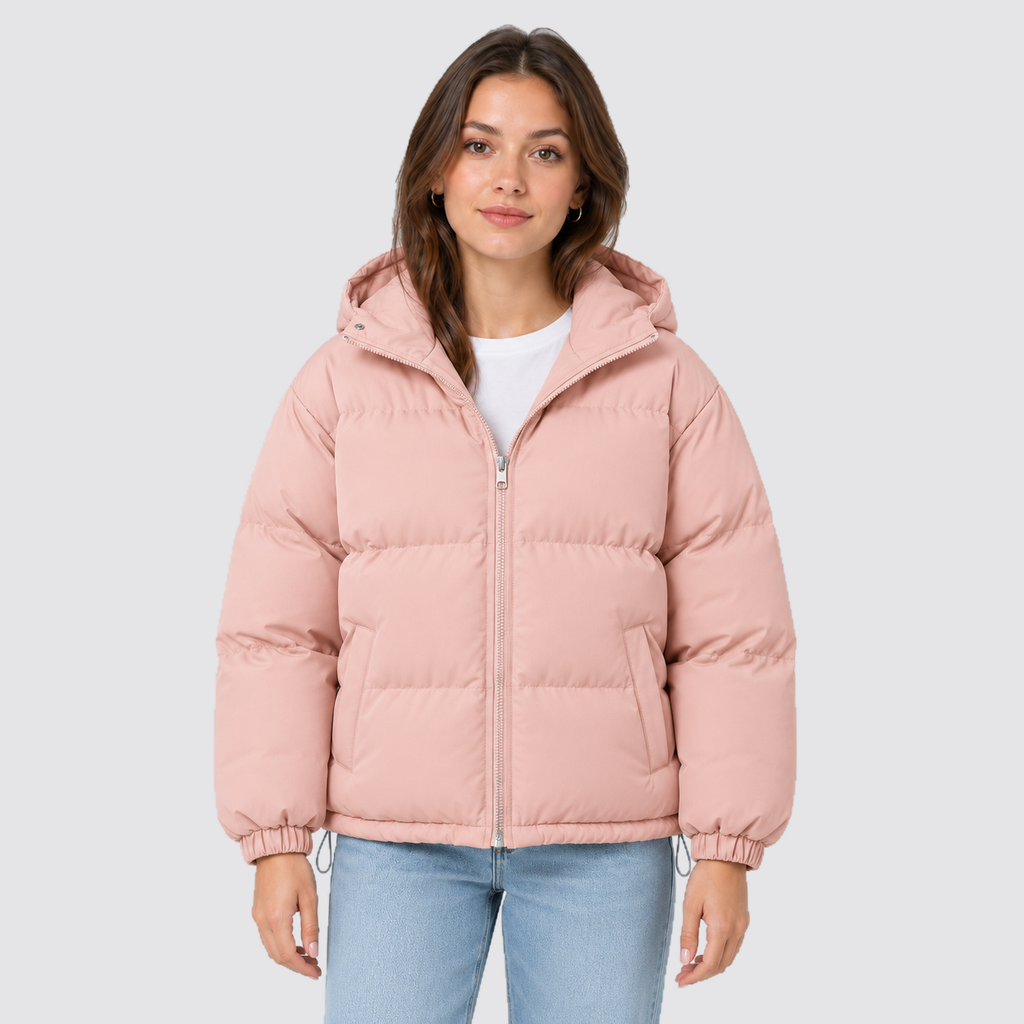Women's Hooded Puffer Jacket with Zip Front
