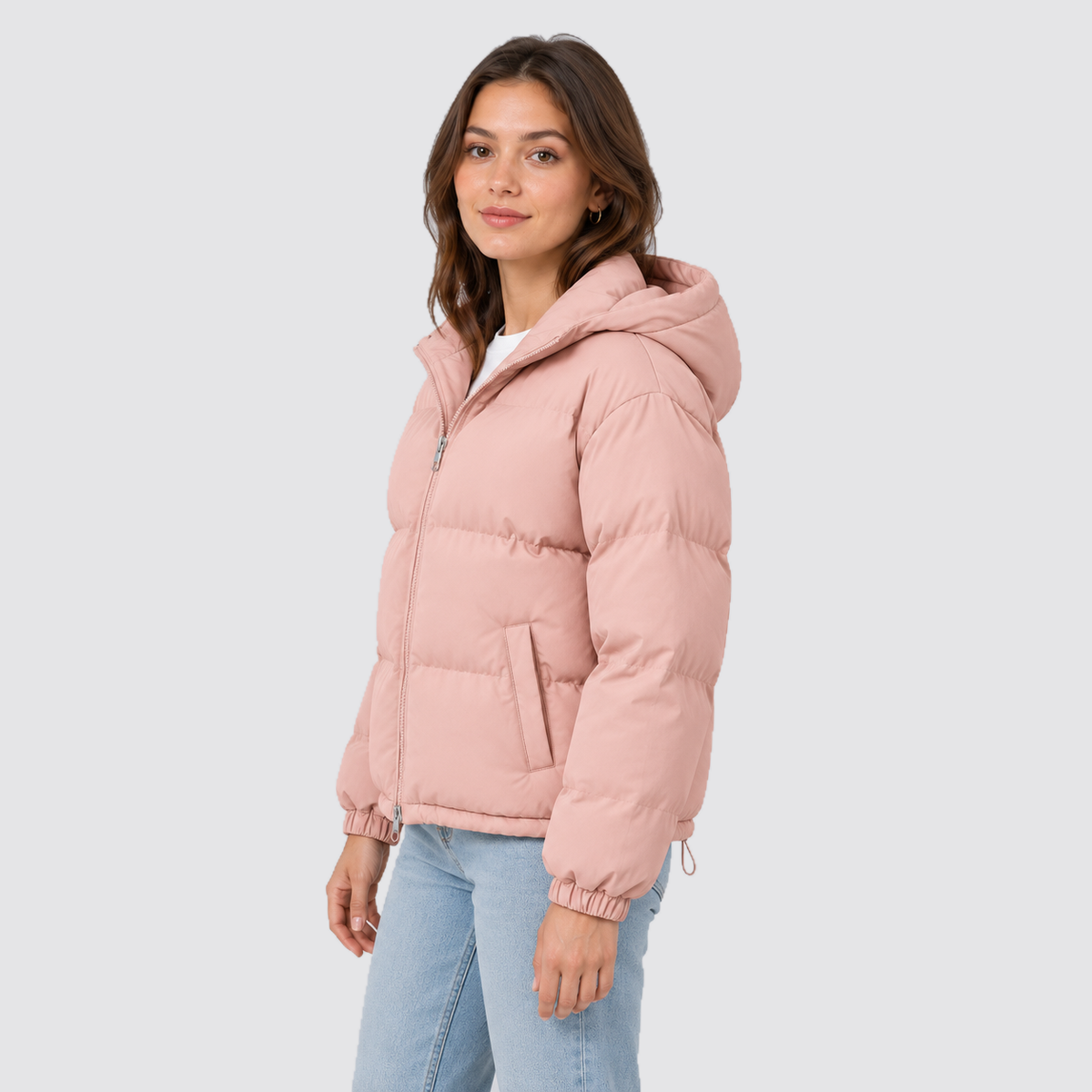 Women's Hooded Puffer Jacket with Zip Front