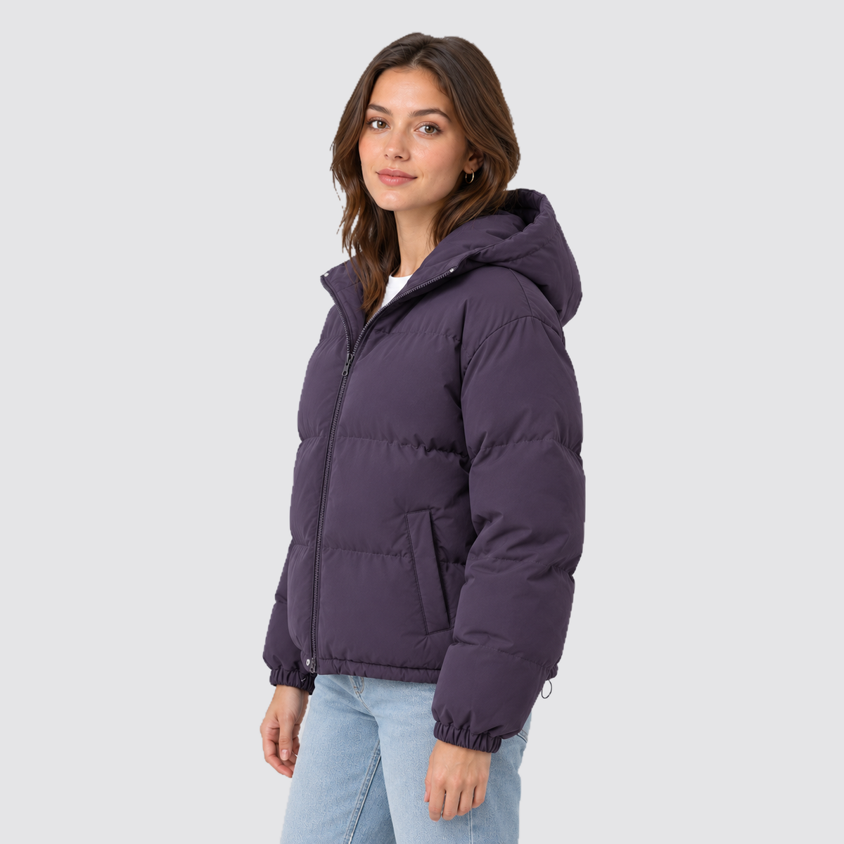 Women's Hooded Puffer Jacket with Zip Front