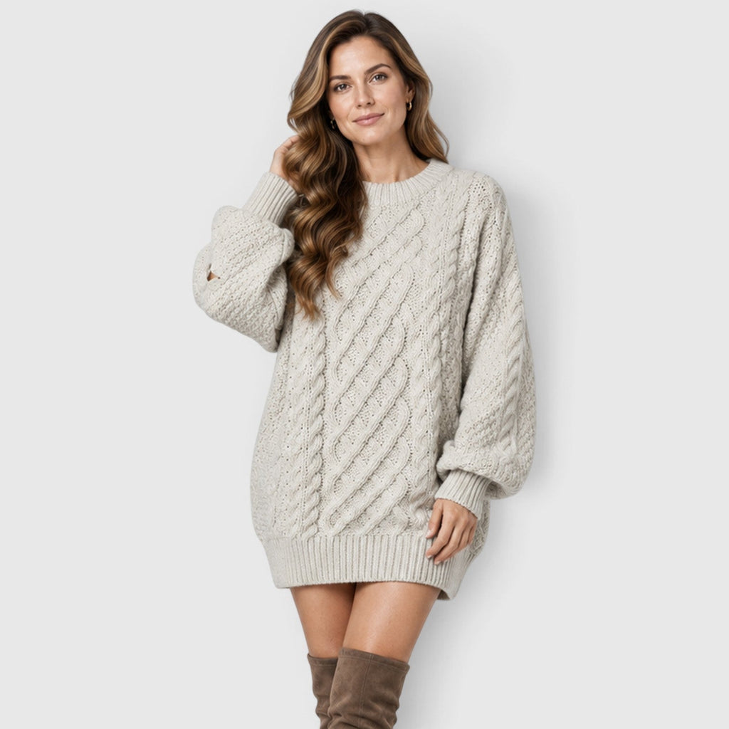 Liselot - Cable Knit Sweater Dress with Long Sleeves