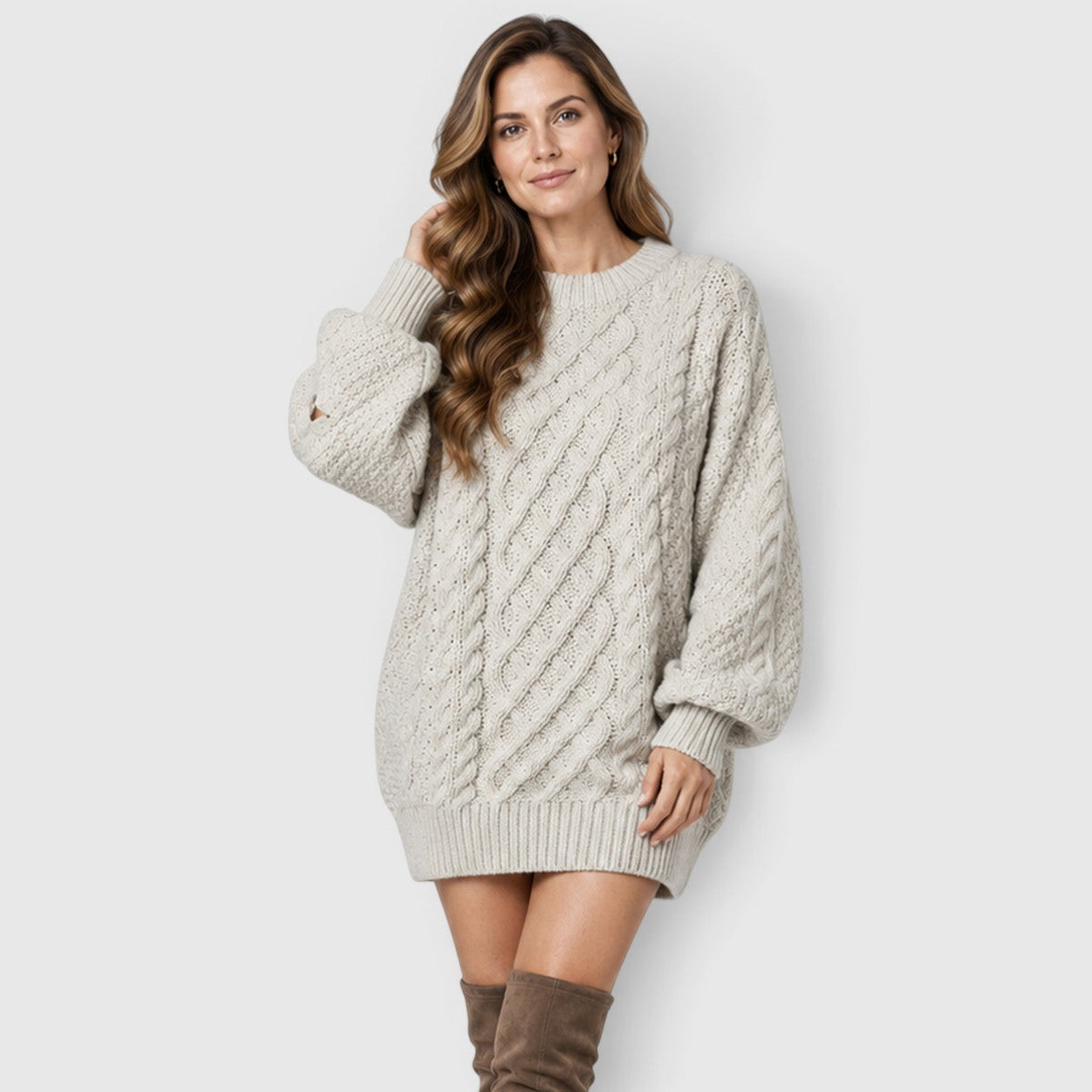 Liselot - Cable Knit Sweater Dress with Long Sleeves