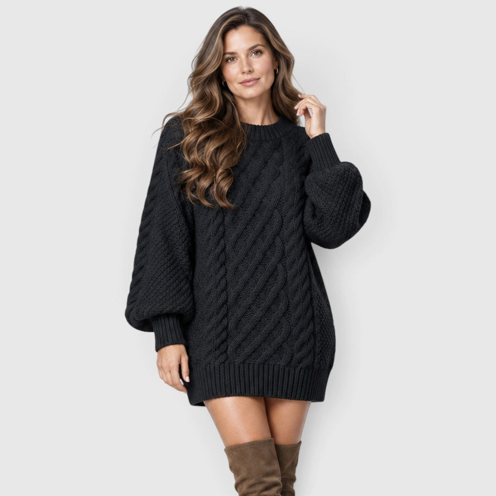 Liselot - Cable Knit Sweater Dress with Long Sleeves