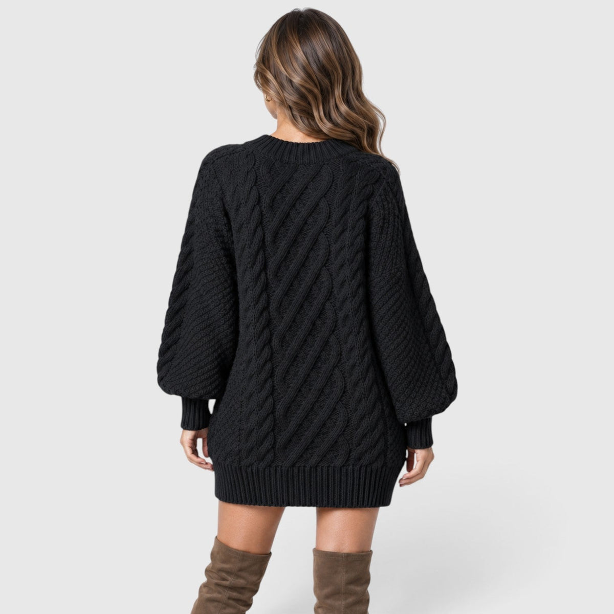 Liselot - Cable Knit Sweater Dress with Long Sleeves