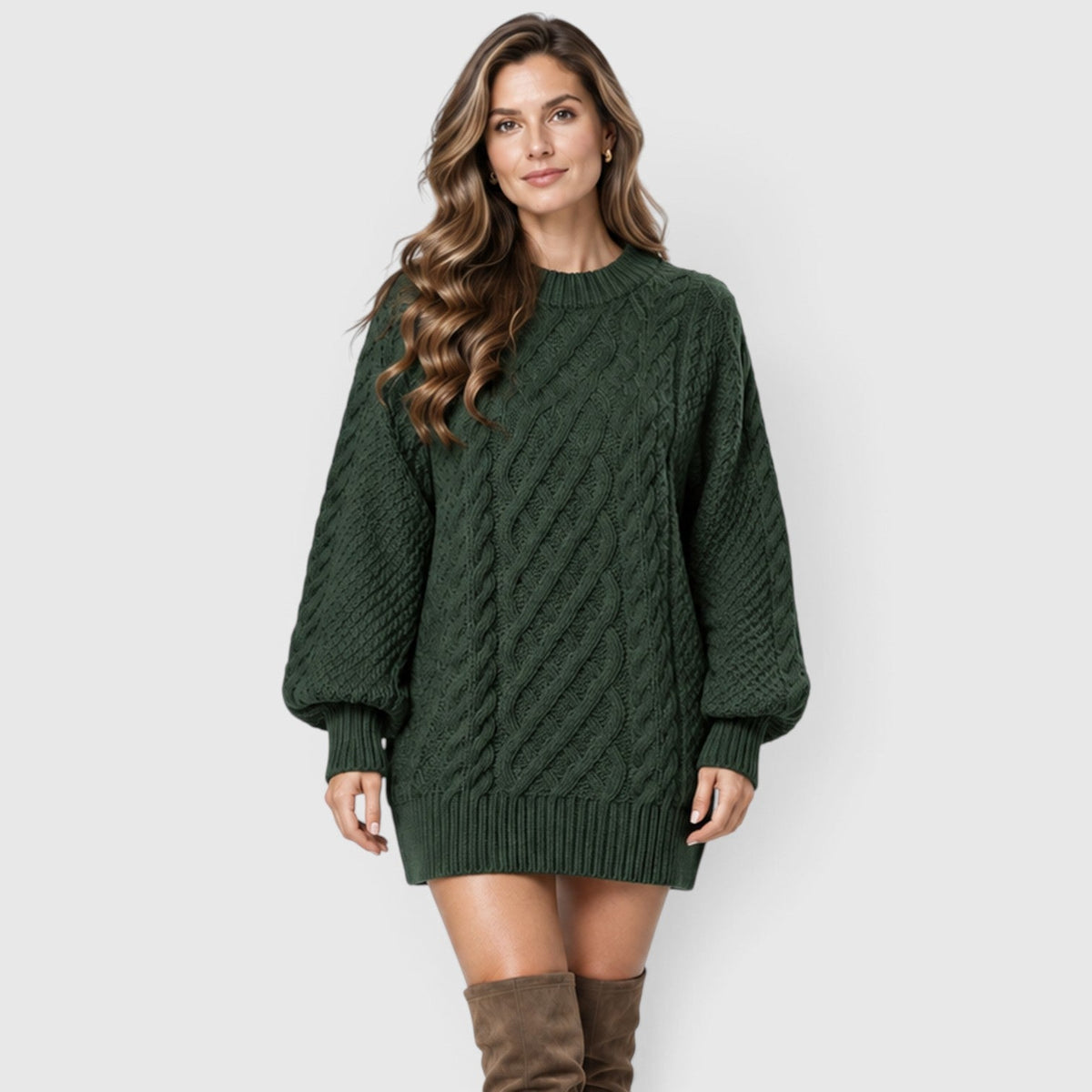 Liselot - Cable Knit Sweater Dress with Long Sleeves