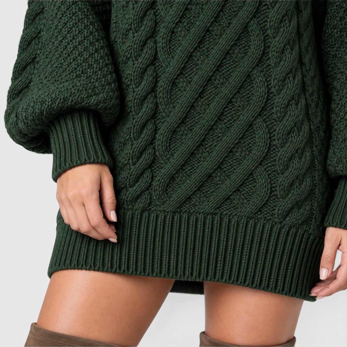 Liselot - Cable Knit Sweater Dress with Long Sleeves