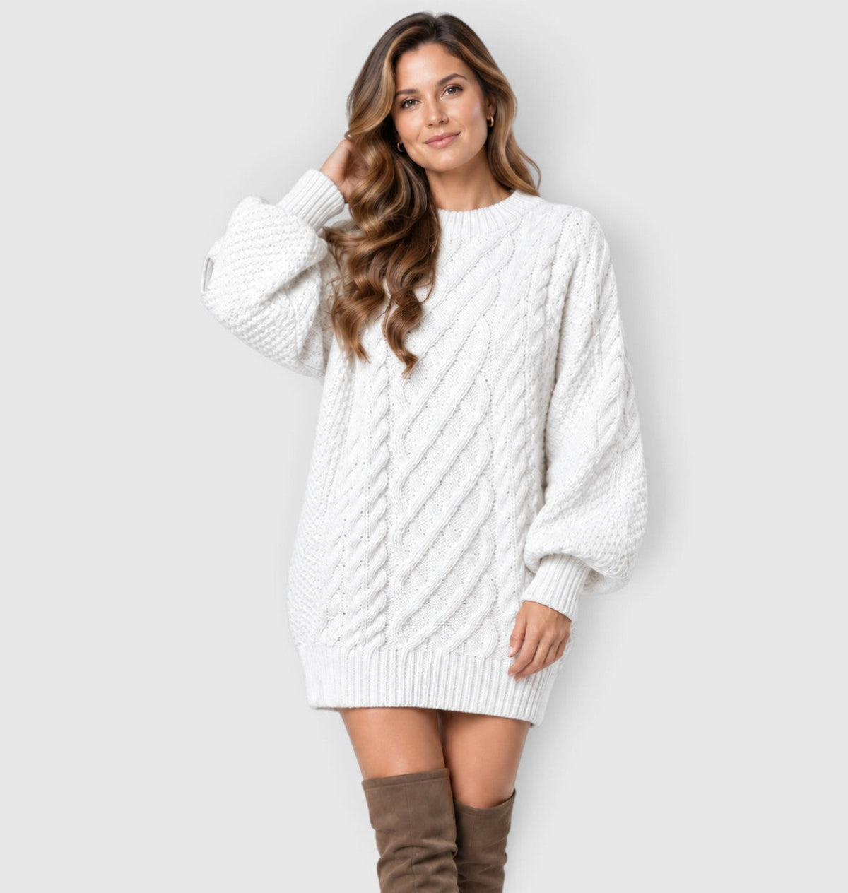 Liselot - Cable Knit Sweater Dress with Long Sleeves