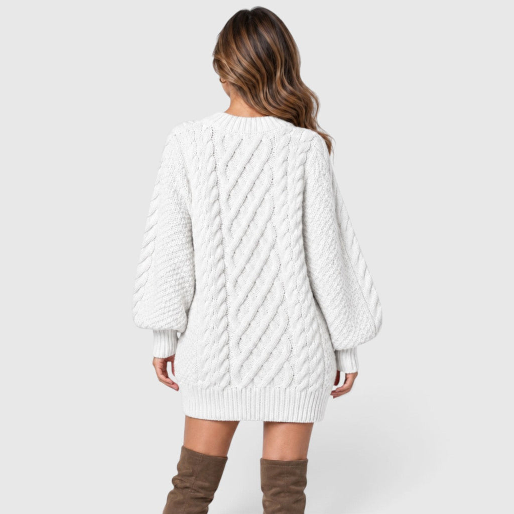Liselot - Cable Knit Sweater Dress with Long Sleeves